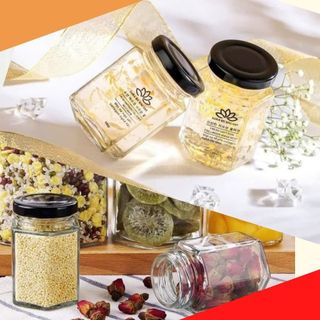 Hũ chưng yến hủ thủy tinh lục giác 100ml nắp thiếc đựng thực phẩm gia vị mật ong