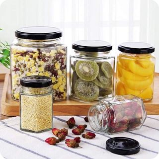 Hũ chưng yến hủ thủy tinh lục giác 100ml nắp thiếc đựng thực phẩm gia vị mật ong