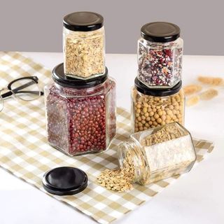 Hũ chưng yến hủ thủy tinh lục giác 100ml nắp thiếc đựng thực phẩm gia vị mật ong