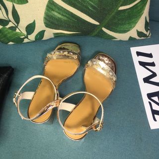 Sandal nữ cao gót trong quai trong đính nơ đá CG0028