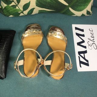 Sandal nữ cao gót trong quai trong đính nơ đá CG0028
