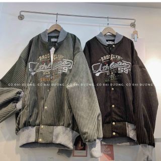 Áo khoác nhung cổ bẻ kiểu bomber logo thêu UVNI ERSITY