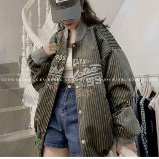Áo khoác nhung cổ bẻ kiểu bomber logo thêu UVNI ERSITY