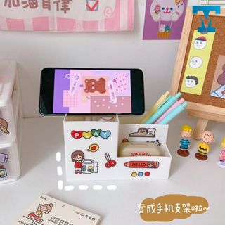 Ống đựng bút để bàn Sumi B1 3 ngăn màu trắng, lọ cắm bút cute nhựa chắc chắn
