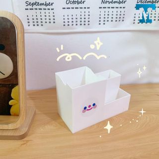 Ống đựng bút để bàn Sumi B1 3 ngăn màu trắng, lọ cắm bút cute nhựa chắc chắn
