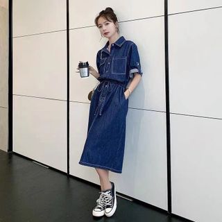 ĐẦM JEAN DENIM EO RÚT TÚI NẮP - DT1655