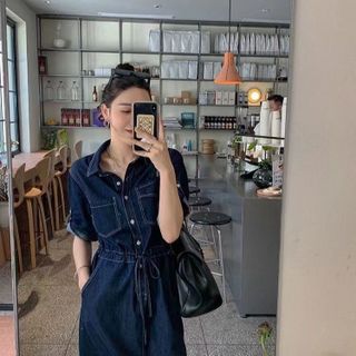 ĐẦM JEAN DENIM EO RÚT TÚI NẮP - DT1655