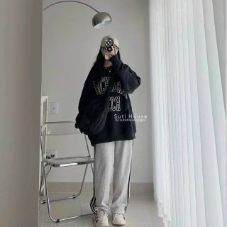 Áo sweater tay phồng cánh dơi in chữ trước form dưới 65kg