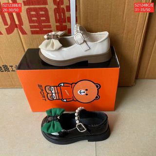 Giày búp bê trẻ em chất da mềm có quai ngang ngọc trai