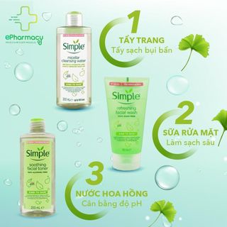 Combo Simple Tẩy trang + Sữa rửa mặt + Toner Simple (Bộ 03 món)
