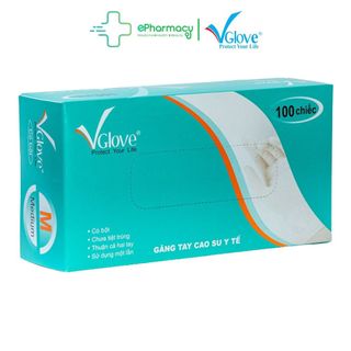 Găng Tay Cao Su Y Tế Vglove Có Bột Phủ Latex Powder Gloves màu trắng hộp 100 chiếc giá sỉ