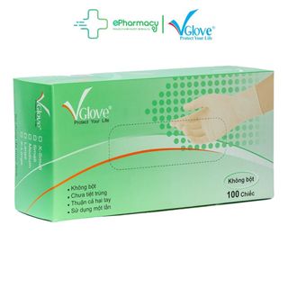 Găng Tay Y Tế Latex Không Bột VGlove Powder Free Latex Gloves màu trắng cao su tự nhiên 100 chiếc/hộp giá sỉ