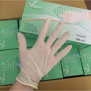 Găng Tay Y Tế Latex Không Bột VGlove Powder Free Latex Gloves màu trắng cao su tự nhiên 100 chiếc/hộp