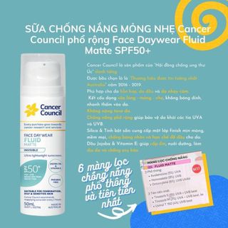 Sữa Chống Nắng Cancer Council Face Day Wear Fluid Matte Sunscreen siêu mỏng nhẹ 50ml