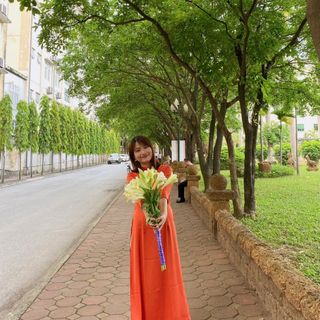 Bộ Áo dài lụa tây thi màu cam đất