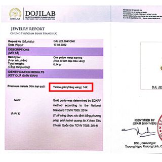 Bông tai vàng 14K đính đá xanh biển 3mm