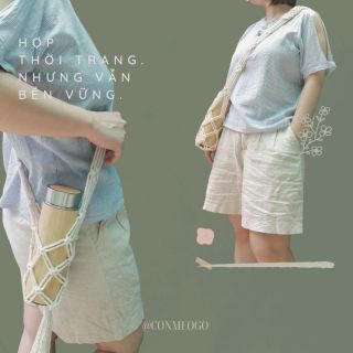 Túi đeo chéo macrame -  túi đựng bình nước handmade -  @conmeogo