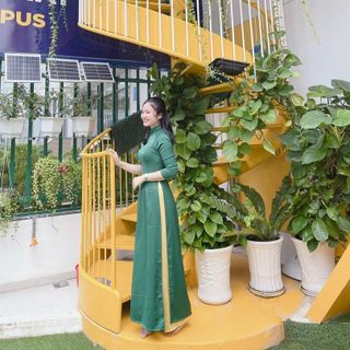 BỘ ÁO DÀI LỤA TÂY THI MÀU XANH LÁ ĐẬM