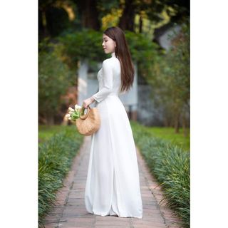 BỘ ÁO DÀI LỤA MĨ MÀU TRẮNG