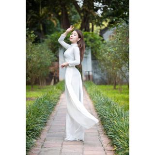 BỘ ÁO DÀI LỤA MĨ MÀU TRẮNG
