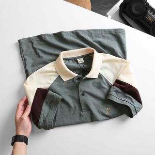 [P0115] Áo cổ bẻ Hey phối tay chất liệu vải cá sấu 65/35 (HÀNG XUẤT KHẨU)