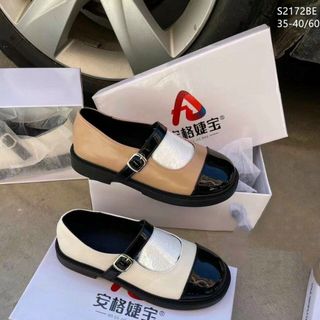 Giày búp bê da bóng mềm quai ngang phối 2 tông màu