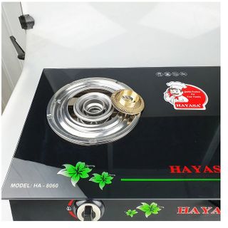 Bếp ga kiếng đôi Hayasa Ha-8060 (ĐG) Điếu Gang Bếp ga kiếng đôi Hayasa Ha-8060 đầu đốt đồng, điều inox SS430 vành, có chắn gió