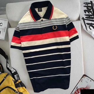 [P0069] Áo cổ bẻ logo Bông Lúa sọc chất liệu 100% cotton (HÀNG XUẤT KHẨU)