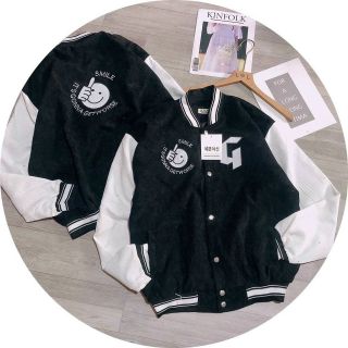 Áo khoác nhung cổ bẻ logo thêu G 2 lớp lót dù