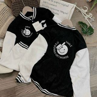 Áo khoác nhung cổ bẻ logo thêu G 2 lớp lót dù