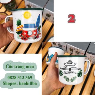 Cốc tráng men uống trà, cafe nhỏ gọn- Cốc sắt tráng men dã ngoại in hoạ tiết BB4216 giá sỉ