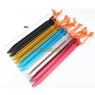 Set 8 cọc dựng lều cắm trại dã ngoại dài 18cm tặng kèm túi đựng- ọc đinh ghim mái tăng 3 cạnh siêu nhẹ - Billba outdoors