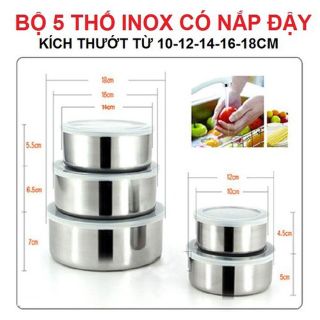 Bộ 5 thố inox có nắp đậy kín