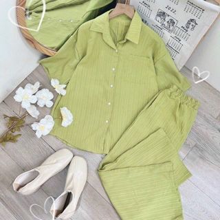 SET ĐŨI GÂN QUẦN DÀI ÁO SƠ MI CỘC TAY XẺ NƠ LƯNG