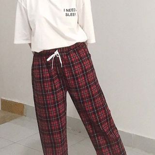 Quần dài caro nữ thun bố kaki co giản lưng chum rút dây Crg 01
