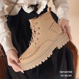 Bốt Nữ Da Mềm Buộc Dây Cổ Ngắn