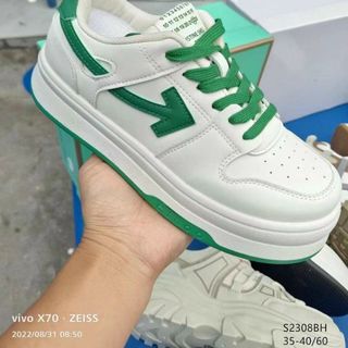 Giày thể thao nữ độn đế chất da mềm phối vải thoáng khí S2308