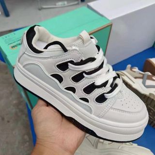 Giày thể thao nữ độn đế chất da mềm phối vải thoáng khí S2308