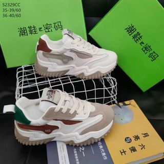 Giày thể thao nữ độn đế chất da phối vải lưới thoáng khí