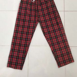 Quần dài caro nữ thun bố kaki co giản lưng chum rút dây Crg