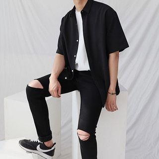 Áo sơ mi nam lụa form rộng ngắn tay form Hàn Quốc trẻ trung năng động chất lụa mềm mịn mát không nhăn