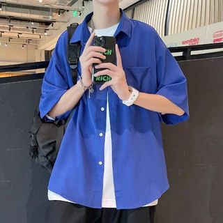 Áo sơ mi nam lụa form rộng ngắn tay form Hàn Quốc trẻ trung năng động chất lụa mềm mịn mát không nhăn