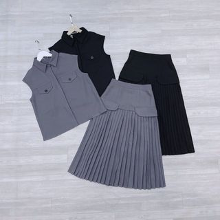 Sét áo xát nách cổ bẻ kèm chân váy dập ly 2 túi 🥰🥰🥰
