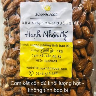 Hạt hạnh nhân sấy chín nguyên vị, hạnh nhân nhập Mỹ loại 1, size to, hàng mới rang không hôi dầu - H12