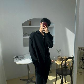 Áo sơ mi nam cổ vest cổ ve màu trắng đen form đẹp trẻ trung năng động chất lụa mềm mịn mát không nhăn
