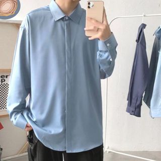 Áo sơ mi nam form rộng dài tay Giấu Nút trẻ trung sang trọng thanh lịch chất lụa mềm mịn mát không nhăn