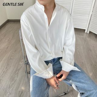 Áo sơ mi cổ tàu cổ trụ nam tay dài form rộng trẻ trung năng động chất lụa mềm mịn mát không nhăn