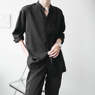 Áo sơ mi cổ tàu cổ trụ nam tay dài form rộng trẻ trung năng động chất lụa mềm mịn mát không nhăn