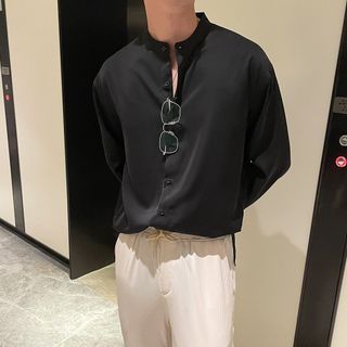 Áo sơ mi cổ tàu cổ trụ nam tay dài form rộng trẻ trung năng động chất lụa mềm mịn mát không nhăn