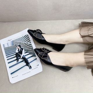 Giày bệt nữ nơ xích cổ tim đen mờ BNĐ44